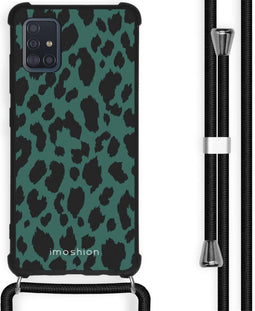 iMoshion Hoesje Geschikt voor Samsung Galaxy A51 Hoesje Met Koord - iMoshion Design Hoesje met Koord - Zwart / Groen / Panther Illustration