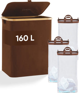 DARI. - Wasmand 3 vakken - 160L met 3 uitneembare zakken - bruin