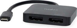 Nedis USB-C Adapter - USB 3.2 Gen 1 - USB-C Male - 2x Displayport Female - 4K@60Hz - 0.20 m - Rond - Vernikkeld - PVC - Zwart - Doos