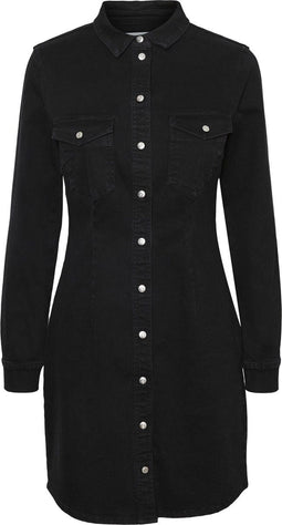 Noisy May NMJOY L/S DRESS SU033BL - Denim jurk - Knoopsluiting - Zwart - M