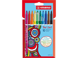 STABILO Trio 2 in 1 - Viltstift En Fineliner In Een - Met Dunne en Dikke Punt - Etui Met 10 Kleuren