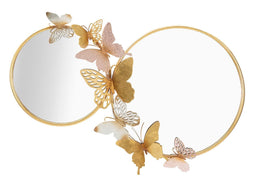 Atmosphera Dubbele Farfalle Wandspiegel - Decoratief - Goudkleurig frame met roze accenten - 81 × 3 × 52,5 cm