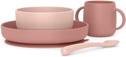 , Siliconen servies, met zuignap, 4-delig, kom + bord + mok + lepel, antislip, stapelbaar, vaatwasma
