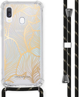 iMoshion Hoesje Geschikt voor Samsung Galaxy A40 Hoesje Met Koord - iMoshion Design Hoesje met Koord - Goud / Transparant / Golden Leaves Transparant