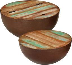 vidaXL - Salontafels - 2 - st - rond - massief - gerecycled - hout
