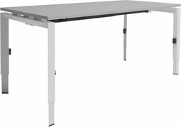 Linesto N3 bureau, hoogte instelbaar (65-85cm) met 180x80cm Honey Castello zwevend 25mm blad en aluminium (RAL9006) vierpoot N-frame (poot driehoekig 50x50x75 mm.), (met geïntegreerde kabelgoot)