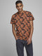 Jack & Jones JPRAARON TEE SS SH - T-shirt korte mouw - Oranje bloemenprint - Donkerblauw (2020)