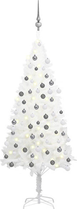 vidaXL - Kunstkerstboom - met - verlichting - en - kerstballen - 120 - cm - wit
