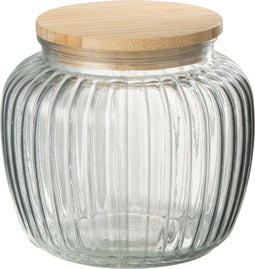 J-Line voorraadpot Louis - glas/bamboe - transparant/naturel - small