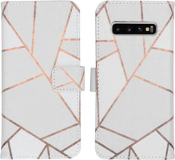 iMoshion Hoesje Geschikt voor Samsung Galaxy S10 Hoesje Met Pasjeshouder - iMoshion Design Softcase Bookcase - Wit / Meerkleurig / Goud / White Graphic