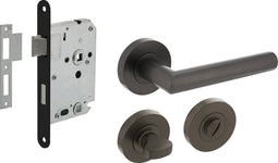 Intersteel Deurbeslag set toiletslot 63/8 zwart met deurkruk Bastian en WC-sluiting antraciet grijs