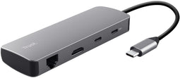 Trust 25672 - USB-C Hub - 1x HDMI 1x Ethernet 2x USB-A 2x USB-C - Grijs