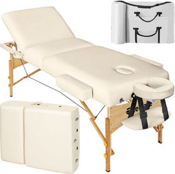 tectake® Massagetafel - Behandeltafel - 10cm Matras - 3 Zones - Opvouwbaar - Hoogte Verstelbaar - Beige