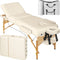 tectake® Massagetafel - Behandeltafel - 10cm Matras - 3 Zones - Opvouwbaar - Hoogte Verstelbaar - Beige