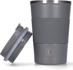 Castagnola Thermosbeker - Koffiebeker To Go - Dubbelwandig - 380 ML - RVS - Grijs