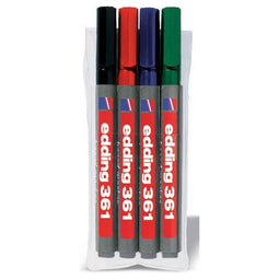 edding 361/4 S boardmarker set - assorti 4 stuks: zwart, rood, blauw, groen - 1mm