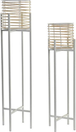 Pottenset DKD Home Decor Metaal Bruin Wit Rotan (21 x 21 x 77 cm)