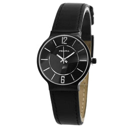 Prisma P.1235 - Dameshorloge - Lederen band zwart - Goud (25 mm)