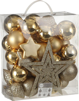 House of Seasons Plastic Kerstballen Set met Piek - 40 Stuks - Ø8 cm - Goud