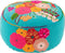 J-Line poef rond bloemen geborduurd - katoen/polyester - blauw