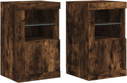 vidaXL - Bijzetkastjes - met - LED - 2 - st - bewerkt - hout - gerookt - eikenkleurig