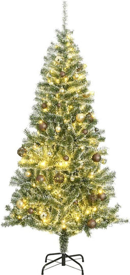 vidaXL - Kunstkerstboom - met - 300 - LED's - kerstballen - en - sneeuw - 210 - cm