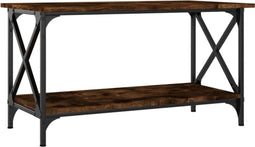 vidaXL - Salontafel - 80x45x45 - cm - bewerkt - hout - en - ijzer - gerookt - eikenkleur