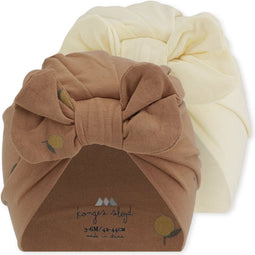 Konges Slöjd Basic 2 pak Bambi bonnet / muts / Tulban met strik - Brown lemon / Vanilla
