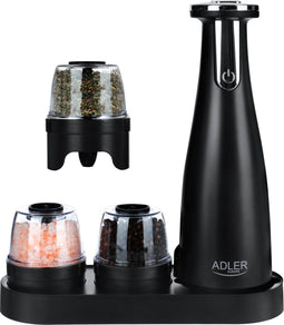Adler AD 4449b - Elektrische Zout- en Pepermolen - Set van 3 - Instelbare grofheid - Mat zwart (3 stuks)