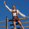 dressforfun Lederhose Ammersee M - verkleedkleding - kleurrijke stiksels - bruin