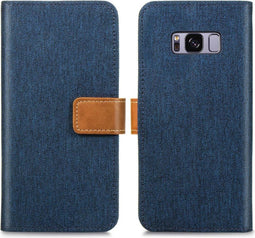 iMoshion Hoesje Geschikt voor Samsung Galaxy S8 Hoesje Met Pasjeshouder - iMoshion Luxe Canvas Bookcase - Donkerblauw