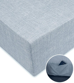 ZO! Home Lino katoen hoeslaken denim blauw - tweepersoons (140x200) - rondom elastiek - prachtige uitstraling