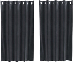 vidaXL - Zwarte - Outdoorgordijnen - met - Oogjes - 2 - stuks - Donkergrijs - Fluweel