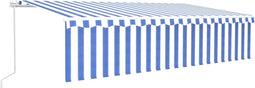 vidaXL - Luifel - handmatig - uittrekbaar - met - rolgordijn - 6x3 - m - blauw - en - wit