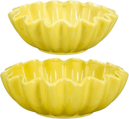 Mica Decorations Opbergbox Schaal - 24x24x9 cm - Aardewerk - Geel - Set van 2