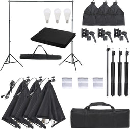 vidaXL - Fotostudioset - met - verlichtingsset - en - achtergrond