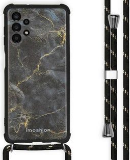 iMoshion Hoesje Geschikt voor Samsung Galaxy A13 (4G) Hoesje Met Koord - iMoshion Design Hoesje met Koord - Zwart / Black Marble