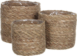 Mica Decorations Atlantic Plantenmand - Set van 3 - H12 x Ø12 cm H14 x Ø14 cm H16 x Ø16 cm - Zeegras - Lichtbruin (set van 3)
