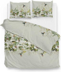 Zohome Dekbedovertrek Aldonza - Bedlinnen met Bloemen print - 240x220 - Groen - Dekbedhoes van 100% Katoen-Satijn