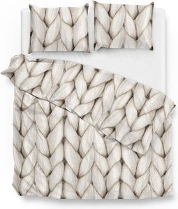 Zohome Dekbedovertrek Ayah - Bedlinnen met Breiwerk print - 260x220 - Natural - Dekbedhoes van 100% Katoen-Flanel