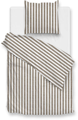 Zohome Dekbedovertrek Banda-di-Lino - Bedlinnen met Strepen - 140x220 - Taupe - Dekbedhoes van 100% Katoen