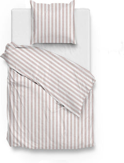 Zohome Dekbedovertrek Banda-di-Lino - Bedlinnen met Strepen - 140x220 - Beige - Dekbedhoes van 100% Katoen