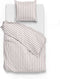Zohome Dekbedovertrek Banda-di-Lino - Bedlinnen met Strepen - 140x220 - Beige - Dekbedhoes van 100% Katoen