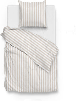 Zohome Dekbedovertrek Banda-di-Lino - Bedlinnen met Strepen - 140x220 - Beige - Dekbedhoes van 100% Katoen