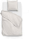 Zohome Dekbedovertrek Banda-di-Lino - Bedlinnen met Strepen - 140x220 - Beige - Dekbedhoes van 100% Katoen