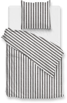 Zohome Dekbedovertrek Banda-di-Lino - Bedlinnen met Strepen - 140x220 - Grijs - Dekbedhoes van 100% Katoen