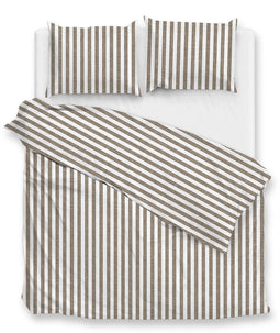 Zohome Dekbedovertrek Banda-di-Lino - Bedlinnen met Strepen - 200x220 - Taupe - Dekbedhoes van 100% Katoen