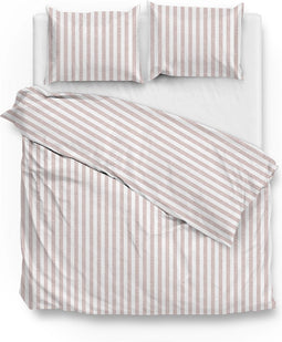 Zohome Dekbedovertrek Banda-di-Lino - Bedlinnen met Strepen - 200x220 - Beige - Dekbedhoes van 100% Katoen