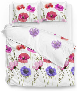 Zohome Dekbedovertrek Bella - Bedlinnen met Bloemen print - 200x220 - Wit - Dekbedhoes van 100% Katoen