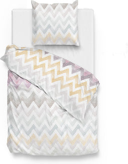 Zohome Dekbedovertrek Caro - Bedlinnen met Strepen print - 140x220 - Multi - Dekbedhoes van 100% Katoen-Satijn